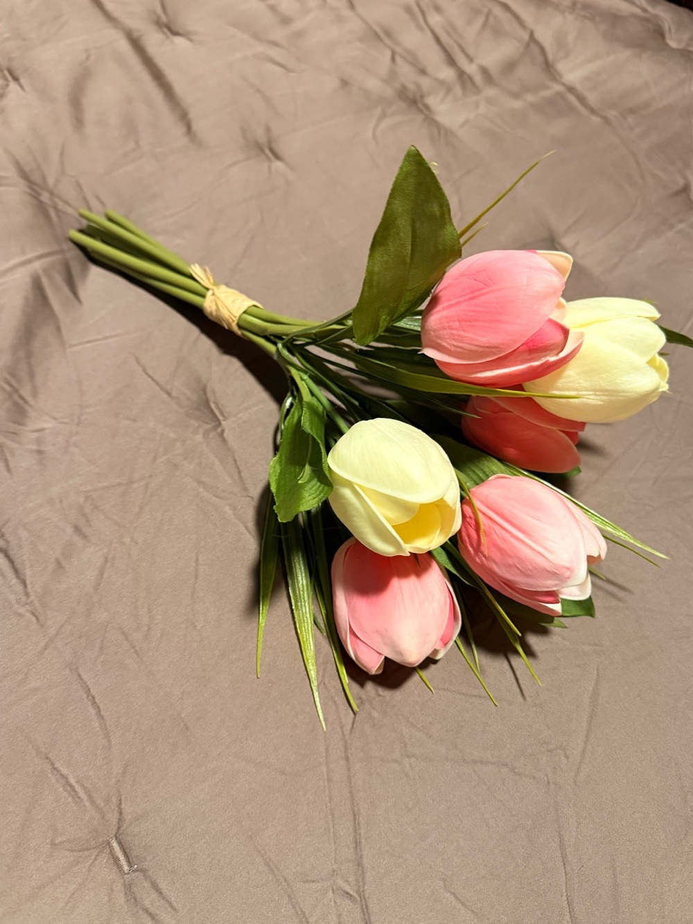 Artificial Tulip Bouquet - Pink & Cream - Home Accents